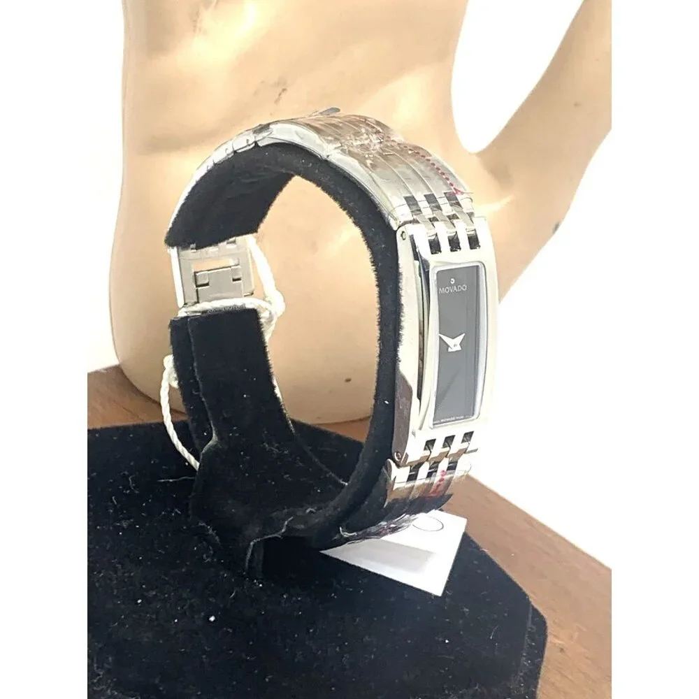 Movado Women's Watch 0606300 Esperanza Black Dial Swiss Quartz Silver Steel Tank